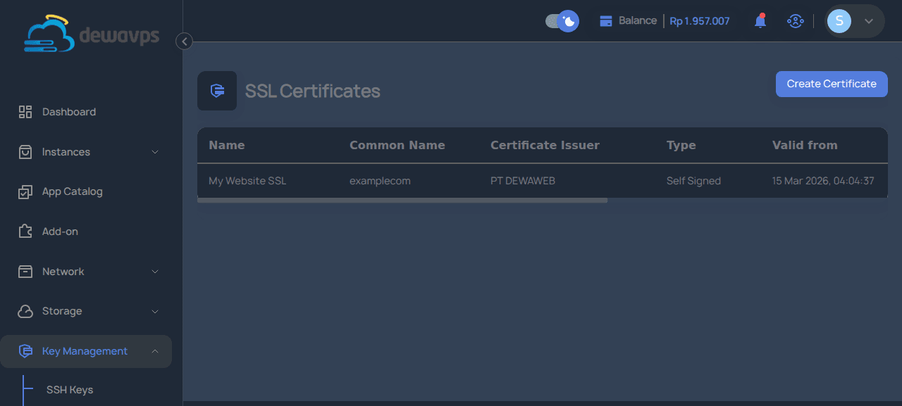SSL Certificates Page